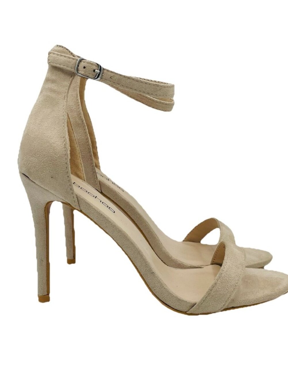 Bohoo Shoes Womens Size 7 Tan Brown Faux Suede Stiletto High Heels Ankle Sandals